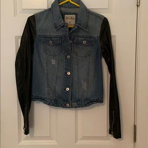 Cute Jean Jacket with faux leather sleeves.